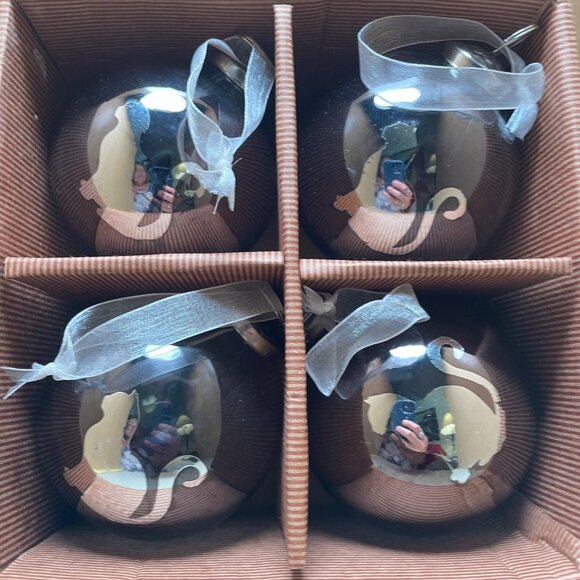 Beautiful Set of 4 Blown Black Glass with Silver Cats 4" - Picture 2 of 8